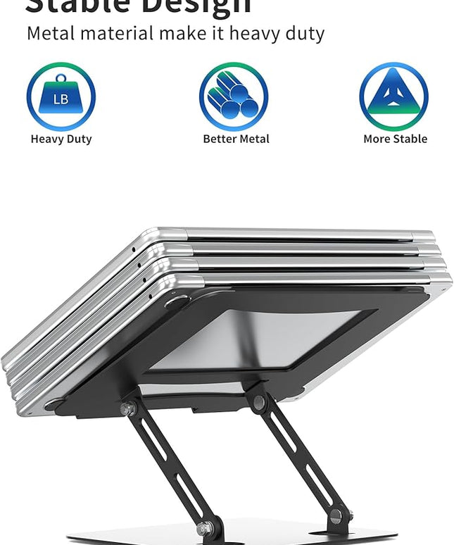 SOUNDANCE Laptop Stand for Desk with Stable Heavy Base, Adjustable Height Multi-Angle, Ergonomic Metal Riser Holder, Foldable Mount Elevator, Compatible with 10 to 15.6 Inches PC Computer, Black