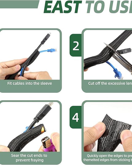 Split Wire Loom Tubing, Cable Protector Sleeve, Braided Cable Management for TV/Computer/Home Theater/Engine Bay, Cord Protectors from Pets No Chew (Black, 1.26"-10ft)