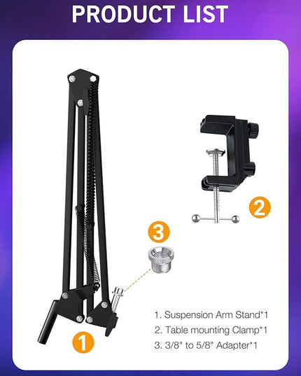 SoloCast Boom Arm Mic Stand, Adjustable Suspension Boom Scissor Arm Stand Compatible with HyperX SoloCast 2 & 1 Gaming Microphone by SUNMON