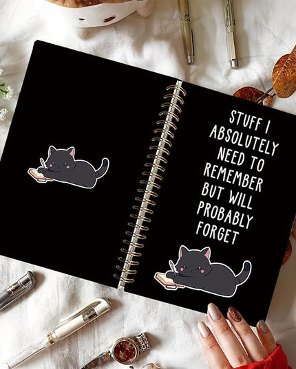 LIANGW Funny Black Cat Spiral Notebook Journal, Black Cat Lovers Gifts Journal for Writing, Pet Cats Mom Lady Owner Gifts, Cats School Office Stuff Supplies, 5.5x8.3 Inch
