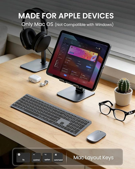 SABLUTE Bluetooth Keyboard and Mouse for Mac — 7-Color Backlit, Multi-Device, Rechargeable, Full-Size Wireless Keyboard Mouse Combo with Quiet Scissor-Switch Keys & Tilt Legs for Mac (Space Gray)