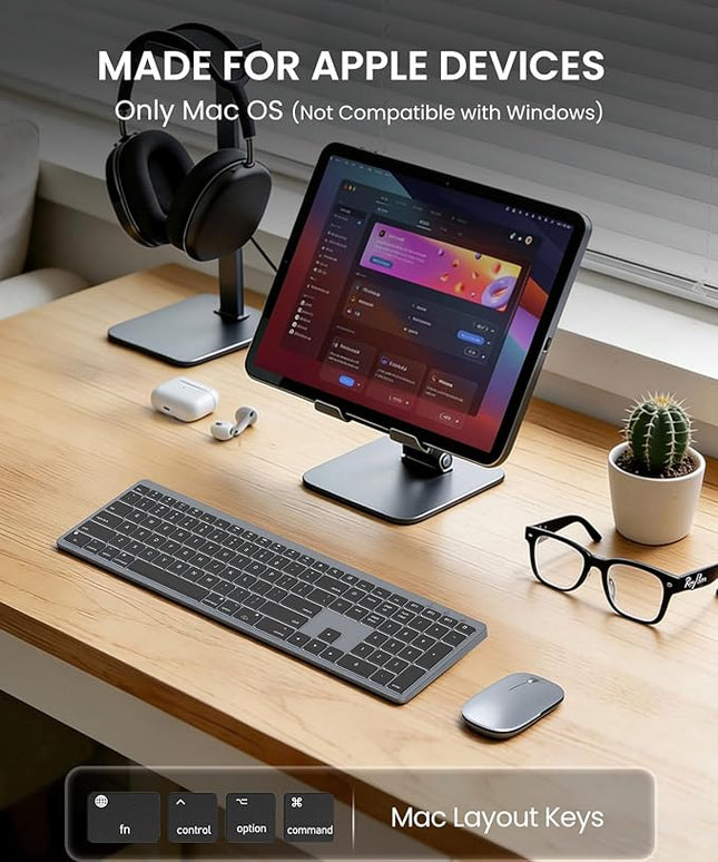 SABLUTE Bluetooth Keyboard and Mouse for Mac — 7-Color Backlit, Multi-Device, Rechargeable, Full-Size Wireless Keyboard Mouse Combo with Quiet Scissor-Switch Keys & Tilt Legs for Mac (Space Gray)
