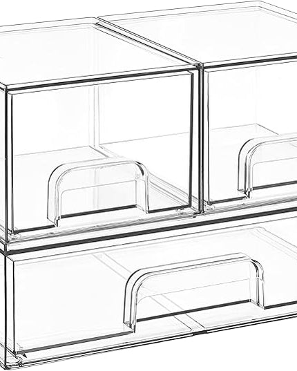 Vtopmart Stackable Storage Drawers Set of 3,Clear Plastic Organizer Bins for Makeup, Cosmetics, Beauty Supplies,Ideal for Vanity, Bathroom,Cabinet,Pantry Organization