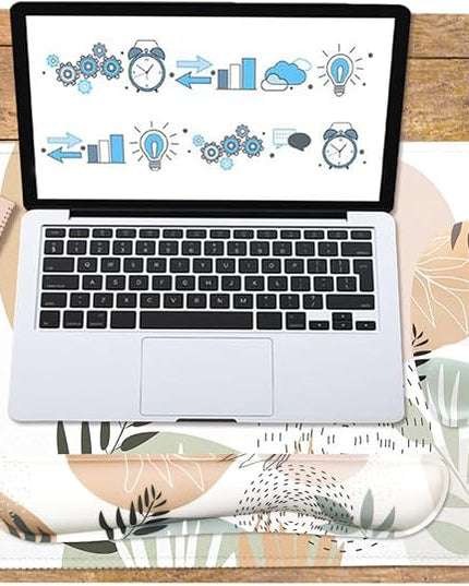 Keyboard Wrist Rest Large Mouse Pad Wrist Support for Computer, 4 in 1 Memory Foam Keyboard Pad Desk Mat Ergonomic Hand Rest Wrist Cushion for Home Office Gaming - Minimalist Plant