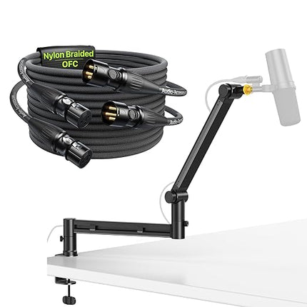 Low Profile Mic Boom Arm with XLR Cables 10ft 2 Pack