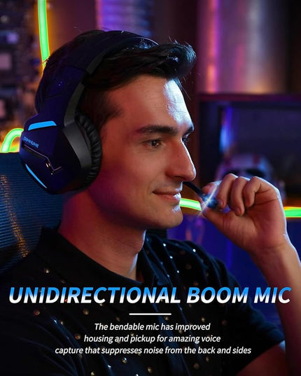 BINNUNE 2.4GHz Wireless Gaming Headset, Bluetooth 5.3 Gaming Headphones with Noise Canceling Mic, 120H Ultra-Long Battery, 50mm Drivers, Multi-Platform for PC / PS5 /PS4/ Switch/Mobile, Blue