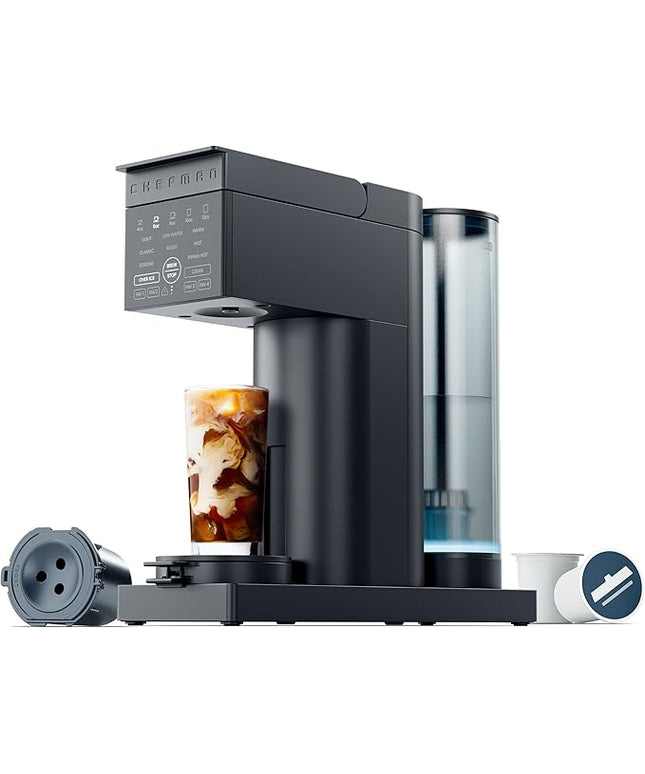 Chefman Caffeinator Single Serve Coffee Maker, Brew Kcups & Grounds, Drip Coffee Machine with Brew Strength Settings, Iced Coffee Function, 48 oz. Removable Water Reservoir