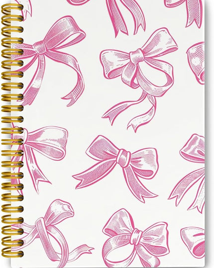 JKMBN Trendy Coquette Pink Bow Jonrnaling Notebooks, Aesthetic Spiral Notebook for Girls, Preppy Pink Journal Notebook, Pink Office Supplies, Hardcover Spiral Notebooks College Ruled 5.5 x 8.3