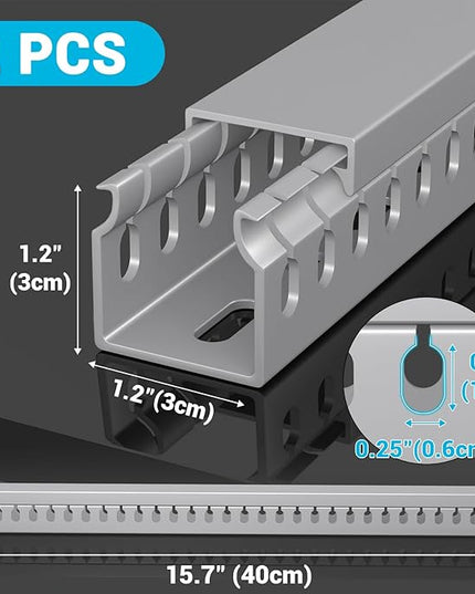 Open Slot Wire Duct Kit, 31.4"(2 x 15.7) Server Rack Cable Management, Cable Management Raceway for Hide Network HDMI VGA Cable, Wiring Raceway Cable Duct, Desk Wire Channel, 2 Pack, Grey