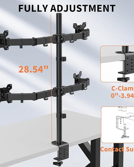 Quad Monitor Desk Mount Heavy Duty Adjustable Monitor Stand for 13"-27" Screen,Computer Mount for Desk Holds Up to 22lbs with C Clamp/Grommet Base