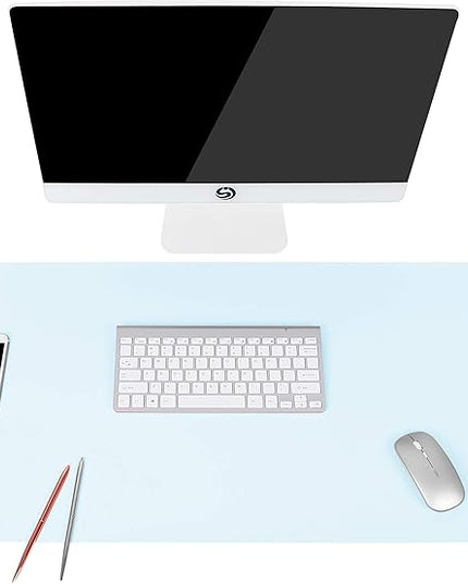 YSAGi Non-Slip Leather Desk Pad L Size, Waterproof Laptop Computer Desk Keyboard Mat, Table Protector Blotter Mat, Large Mouse Pad for Office/Work/Home/Decor(Sky Blue, 35.4" x 17")