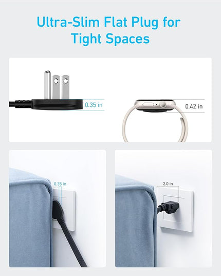 Anker Surge Protector Flat Plug Power Strip(2100J), 12 AC Outlets, 5feet Flat Extension Cord, 1USB C and 2 USB Ports for Multiple Devices, 20W Fast Charging for Home, Office, Dorm Essential, TUV