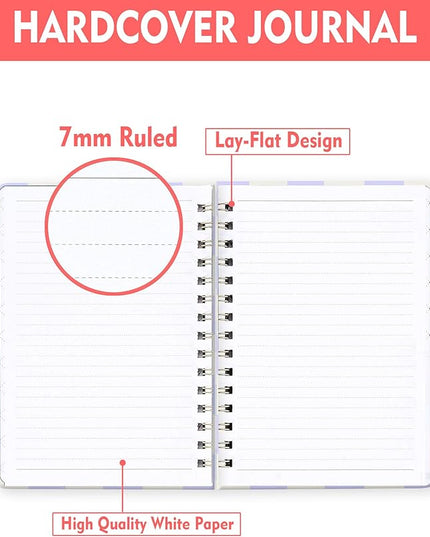 Spiral Journal Notebook for Women, Hardcover A5 College Ruled Notebook, 60 Sheet, Thick Paper, Cute Lined Journal for School, Office & Work, 6 x 8.4 in(Pastel Purple Checkered)