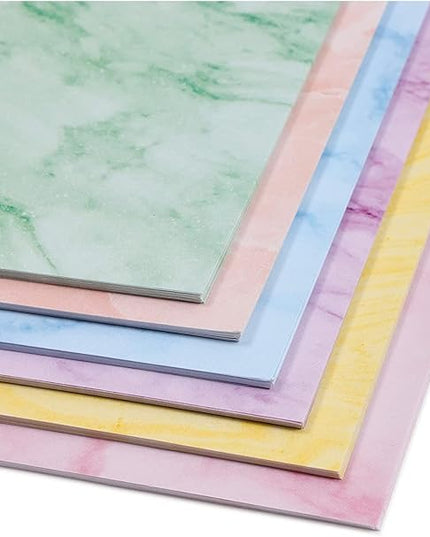 Paper Junkie Marble Printer Paper - 8.5 x 11 In, 96 Sheets, 6 Colors - Decorative Card & Copy Paper for Correspondence - Invitations & Crafts
