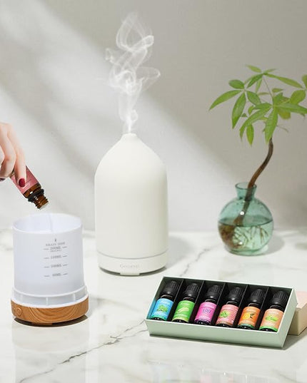 Essential Oils Set-Top 6 Organic Blends for Diffusers,Candle Making,Aromatherapy,Humidifiers,Gifts - Peppermint,TeaTree,Lavender,Eucalyptus,Lemongrass,Orange(6X0.33 fl oz)