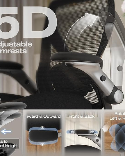 ELABEST X100 Ergonomic Mesh Office Chair, Big and Tall Hone Desk Chair with 5D Flip-Up Arms, Adjustable 3D Lumbar Support,Gaming & Executive Computer Chairs for Long Hours, Padded Seat