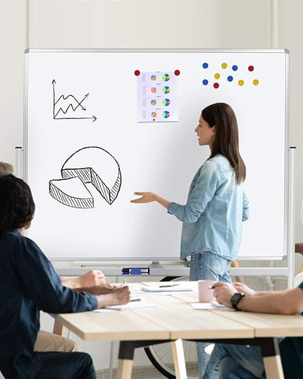 H-Qprobd 60"x48" Mobile Whiteboard Double-Sided Magnetic Dry Erase Board on Wheels - Comercial Rolling White Boards with Sturdy Stand for Home, Office & School