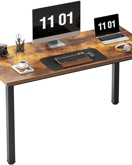 Need Computer Desk, 47 inch Home Office Desk, Modern Simple Style Home Office Gaming Desk, Basic Writing Table for Study Student, Black Metal Frame, Rustic Brown