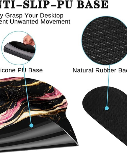 Britimes Black Pink Gold Marble Ergonomic Mouse Pad Set with Wrist Rest Non-Slip Rubber Base Wrist Cushion Support and Coasters Mousepad with Wrist Support for Computer Keyboard and Desk