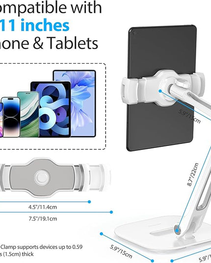 AboveTEK Multi-Angle Adjustable Tablet Stand, 360 Swivel iPad Stand Aluminum Desk Mount Fits 4'-11" Tablets White