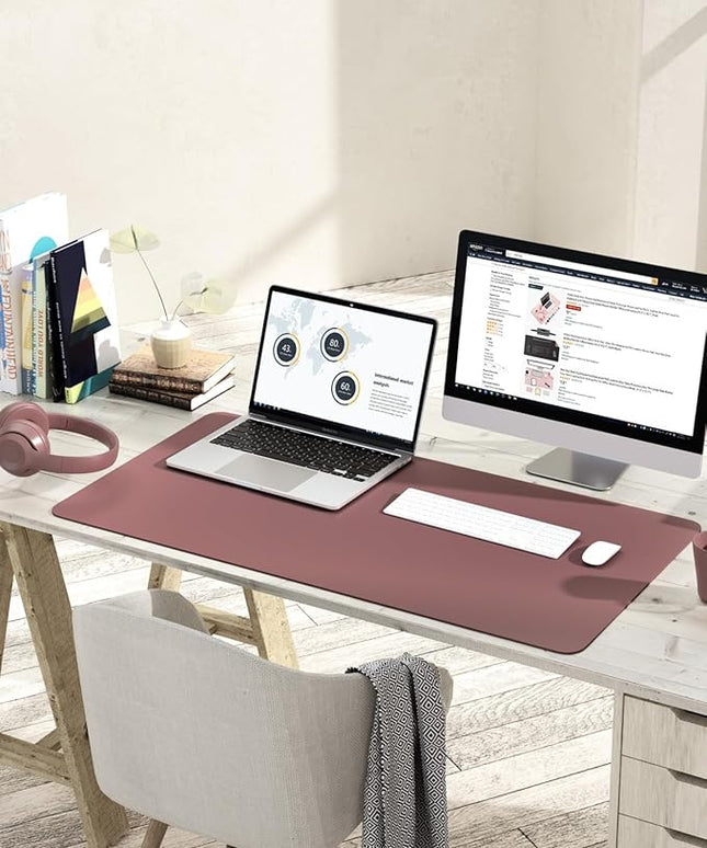 YSAGi Non-Slip Leather Desk Pad L Size, Waterproof Laptop Computer Desk Keyboard Mat, Table Protector Blotter Mat, Large Mouse Pad for Office/Work/Home/Decor(Dark Pink, 35.4" x 17")