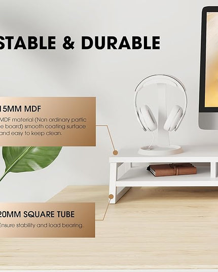 Fenge Dual Monitor Stand for Desk, 42.5in Large Monitor Riser for 2 Monitors, 2 Tier Computer Office Desk Top Shelf, Desktop Storage Stand for Laptop, PC, Computer, Printer