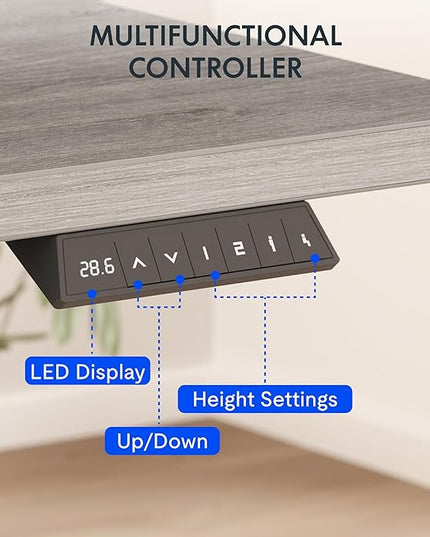 FLEXISPOT EN2 Whole-Piece Standing Desk with Clamp Power Strip, 48 x 30 Electric Stand Up Height Adjustable Desk with Cable Management (Gray Frame + 48" Gray Wood Grain Desktop, 2 Packages)