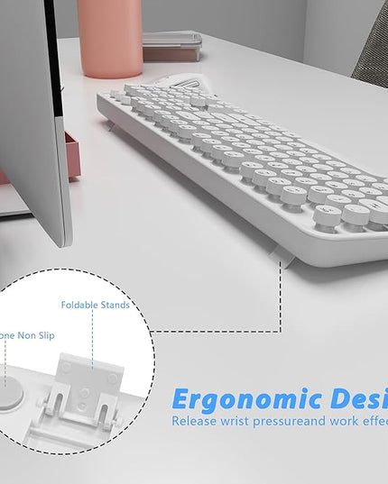 Wireless Keyboard Mouse Combo, 104 Keys Cute Colorful Keyboard with Number Pad & Mouse for Windows, Computer, PC, Notebook, Laptop (White)