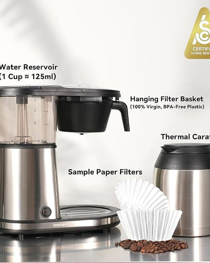 Bonavita 8 Cup Drip Coffee Maker Machine, One-Touch Pour Over, Auto Pause Brewing with Stainless Steel Double Wall Thermal Carafe, SCA Certified, Dishwasher Safe, BV1901TS