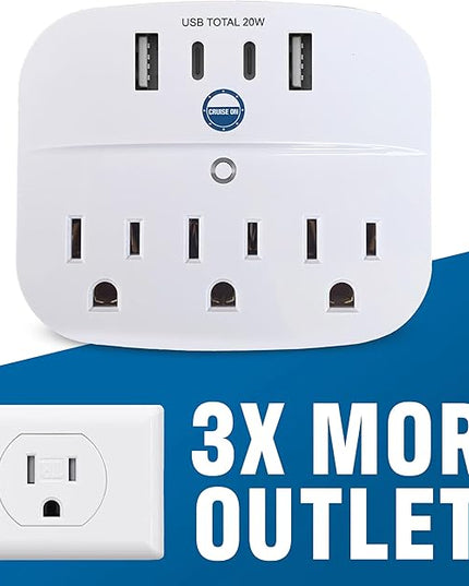 Cruise Approved Non Surge Power Strip [2 USBC, 2 USB, 3 AC] - Cruise Essentials for Carnival, Celebrity, Princess, Norwegian, MSC & Major Cruise Lines