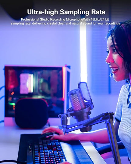 COMICA Ejoy Uni(A) USB Gaming Microphone with Noise Cancellation, RGB Lights, Monitoring, Muting, Streaming Mic for Computer, PS5, PS4, Streaming, Podcast, Chat, Twitch, YouTube, Discord(Black)