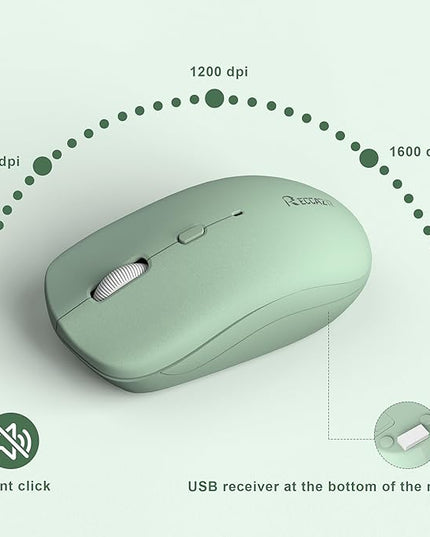 Wireless Keyboard and Mouse Combo, Full-Sized Wireless Keyboard and Adjustable DPI Mouse, 2.4GHz USB Receiver, Silent Keyboard and Mouse for PC, Windows, MAC, Desktop, Laptop (Avocado Green)
