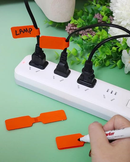 50 Pieces Cord Labels Self-Adhesive Nylon Cable Labels Tags Waterproof Wire Cable Tags or Electronics Office Computers Management and Identification (Orange)