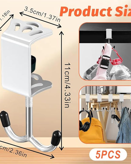 5 Pcs Adjustable Purse Hooks Heavy Duty J Clamp Hooks Bag Hanger for Table, Bag Holder for Table for Desk Key Backpack【White】