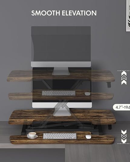 FLXISPOT 36" Standing Desk Converter, Quick Sit Stand up Desktop Riser Height Adjustable Monitor and Laptop Workstation with Keyboard Tray, Rustic Color