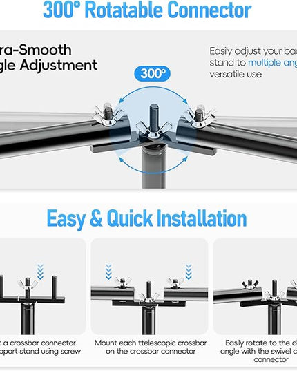 EMART Back Drop Adjustable Stand,10X10X10ft Square Backdrop Stand Heavy Duty Photography Background Support System Kit with 300° Rotatable Connector and 12 Spring Clamp for Party,Wedding,Photo Studio