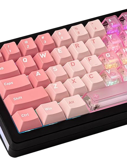 PBT and PC Material Key caps, Minimalist Gradient Pink Transparent Keycap, Crystal Custom Key Cap 160 Keys, Cherry Profile Keycap Set for Cherry Gateron MX Switches Mechanical Keyboard