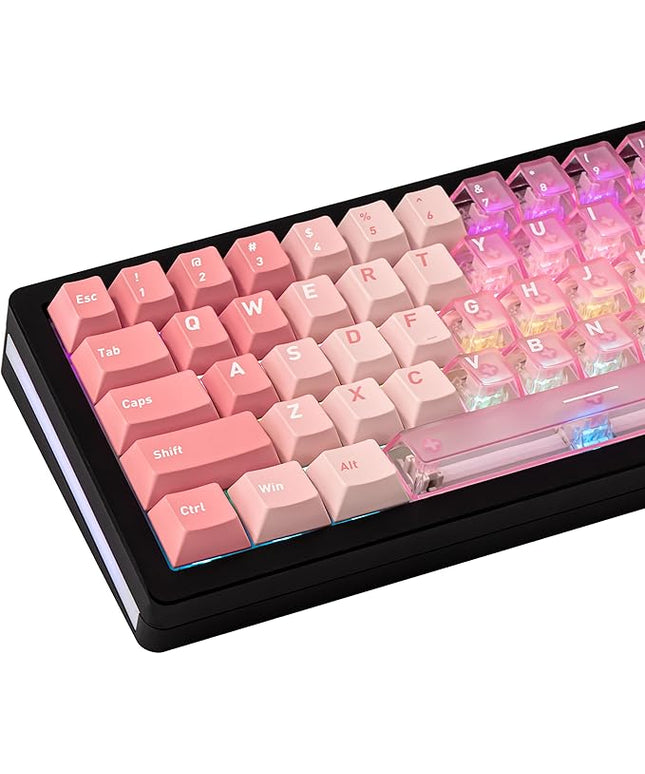 PBT and PC Material Key caps, Minimalist Gradient Pink Transparent Keycap, Crystal Custom Key Cap 160 Keys, Cherry Profile Keycap Set for Cherry Gateron MX Switches Mechanical Keyboard