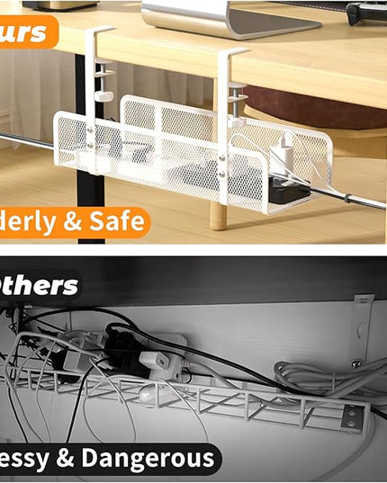 Under Desk Cable Management Tray, Wire Management Desk Cable Organizer Cable Management Box, Cord Organizer Storage for Office, Home