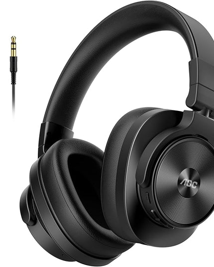 AOC Bluetooth Over Ear Headphones, Wireless Studio Monitor & Mixing DJ Headphones with 72H Playtime, Hi-Res, Built-in Mic, 3.5mm/6.35mm Wired Audio Jack for Guitar AMP, Podcast, PC Gaming - Black