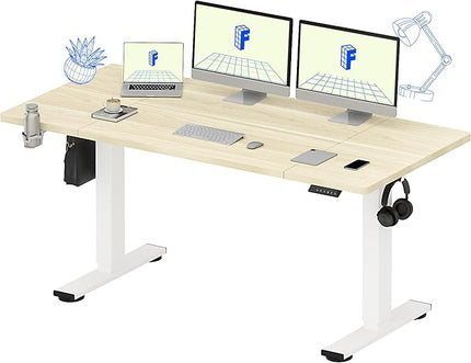 FLEXISPOT 63x32 Inch Electric Large Standing Desk for Home & Office, Spacious Splice Board Desk with Cable Management & Organizer, Cup Holder & Hook, White Wood Grain