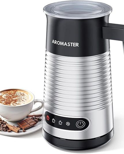 AROMASTER Milk Frother, 4 IN 1 Electric Milk Frother and Steamer for Coffee, Lattes, Cappuccinos, Automatic Hot Dense/Airy Foam & Cold Foam Maker, Ideal for Home, Kitchen and Office Daily Use