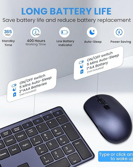 Wireless Keyboard and Mouse Combo,2.4G USB Ultra Slim Quiet Full Size Matte PC Computer Keyboard & Mice,3 DPI,19 Multimedia Key,Lag-Free Ergo,Long Battery Life for Desktop,Laptop,Smart TV,MAC,Windows