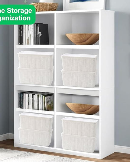 6 Pack Plastic Storage Baskets With Lids,White Breathable Stackable Storage Bins,Small Storage Containers,for Organizing Storage Baskets on Desktops,Closets,Playrooms,Classrooms,Offices