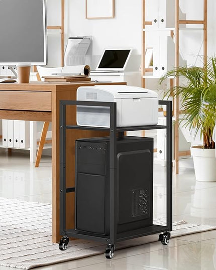 SEHERTIWY 2 Tier Computer Tower Stand, Black CPU Holder Cart with Rolling Caster Wheels, Mobile PC Tower Stand for Office Home Studio