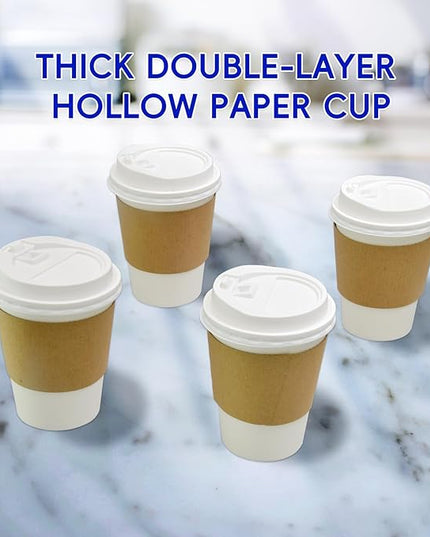 100 Pack 12oz Disposable Coffee Cups With Lids straws sleeves, Disposable cups, Paper Cup, Tea Cups for Hot To Go Coffee k cups with lids, Cupping set,Beverages, shop Home Office Party Travel