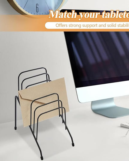 6 Pcs Metal Incline Desk Flip Organizer Rack Small Desktop File Sorter Wire Organizer Vertical Incline File Holder Stand for Mail Paper Book Magazine Filing Office Desk, 6 Sections