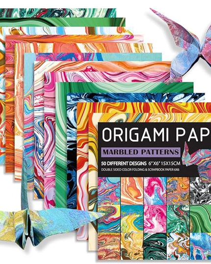 Square Origami Paper 6x6 Double Sided 50 Sheets 50 Colors 70GSM Origami Kit Japanese Chiyo Easy Fold Arts Crafts DIY Handwork Rock Color