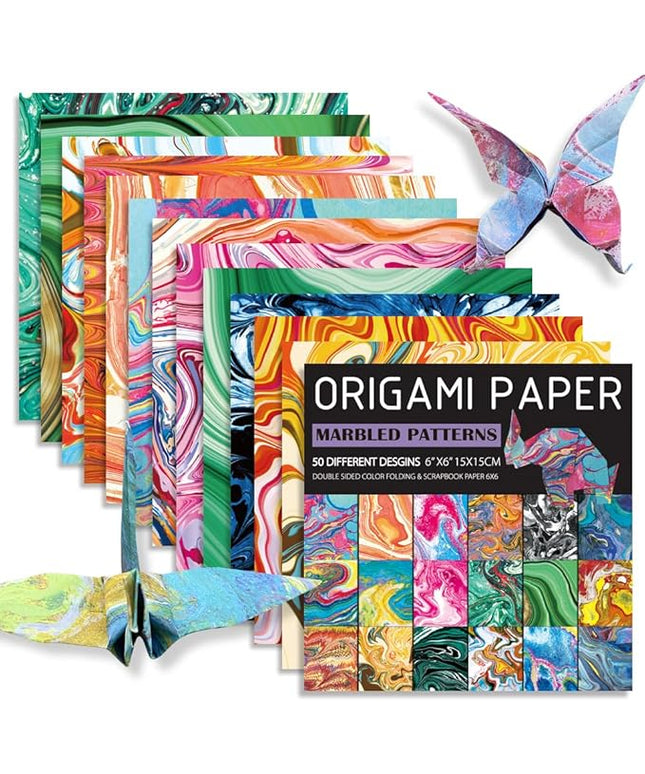 Square Origami Paper 6x6 Double Sided 50 Sheets 50 Colors 70GSM Origami Kit Japanese Chiyo Easy Fold Arts Crafts DIY Handwork Rock Color