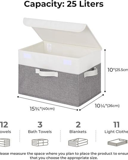 GRANNY SAYS Fabric Storage Boxes, Memory Keepsake Box, Large Storage Bins with Lids, Closet Organizers, Toy Box, Storage Baskets for Shelves, White/Gray, 2-Pack